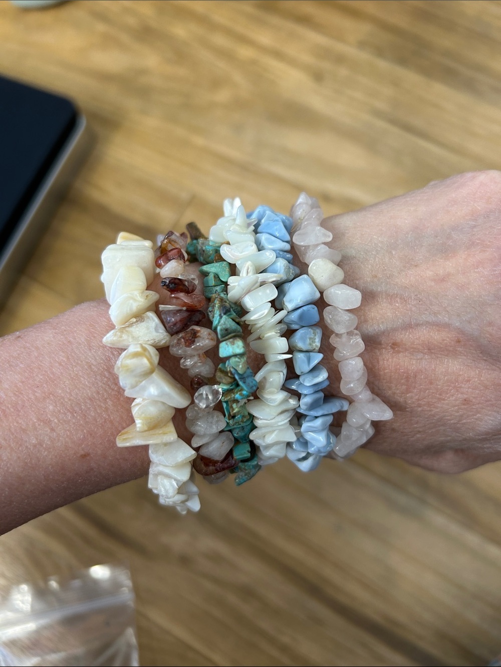 Natural Stone Chip Stretch Bracelets - Mixed Pastel & Turquoise
